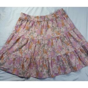 Rhythm Melody Tiered Mini Skirt Floral Print Pink Orange Green Elastic Waist